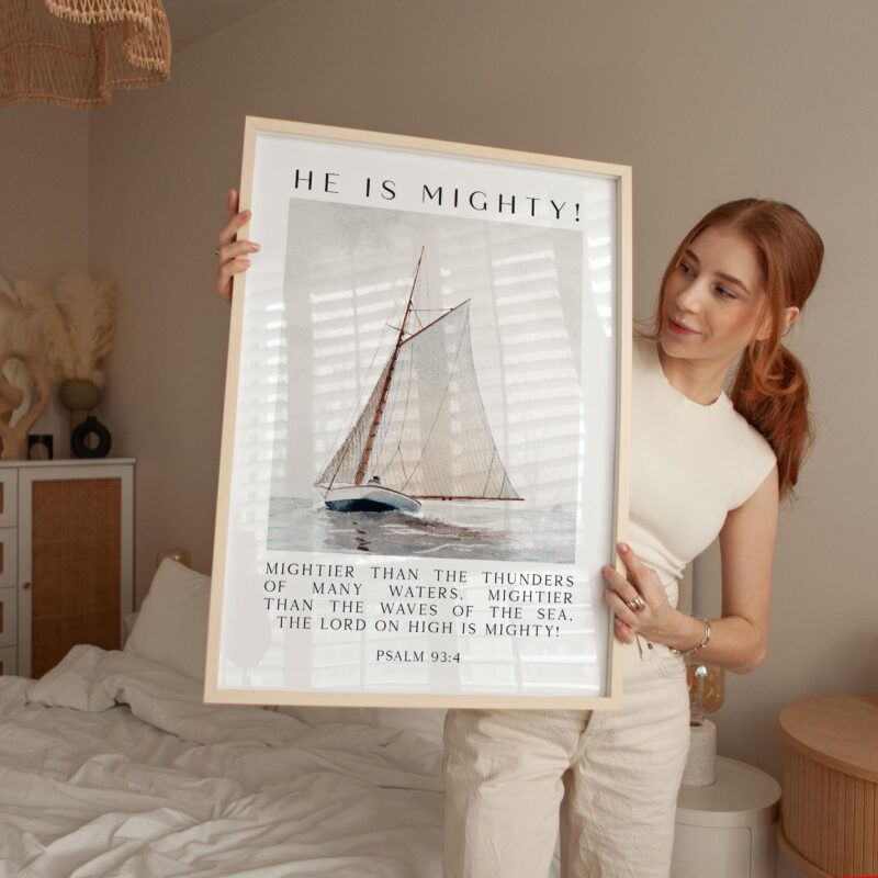 Psalm 93:4 Wall Art – He Is Mighty Scripture Print – Christian Nautical Typography Artwork for Home & Church Décor - Image 5