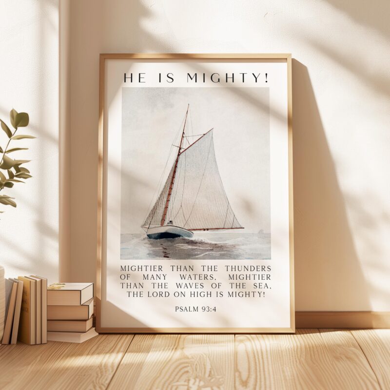 Psalm 93:4 Wall Art – He Is Mighty Scripture Print – Christian Nautical Typography Artwork for Home & Church Décor - Image 6