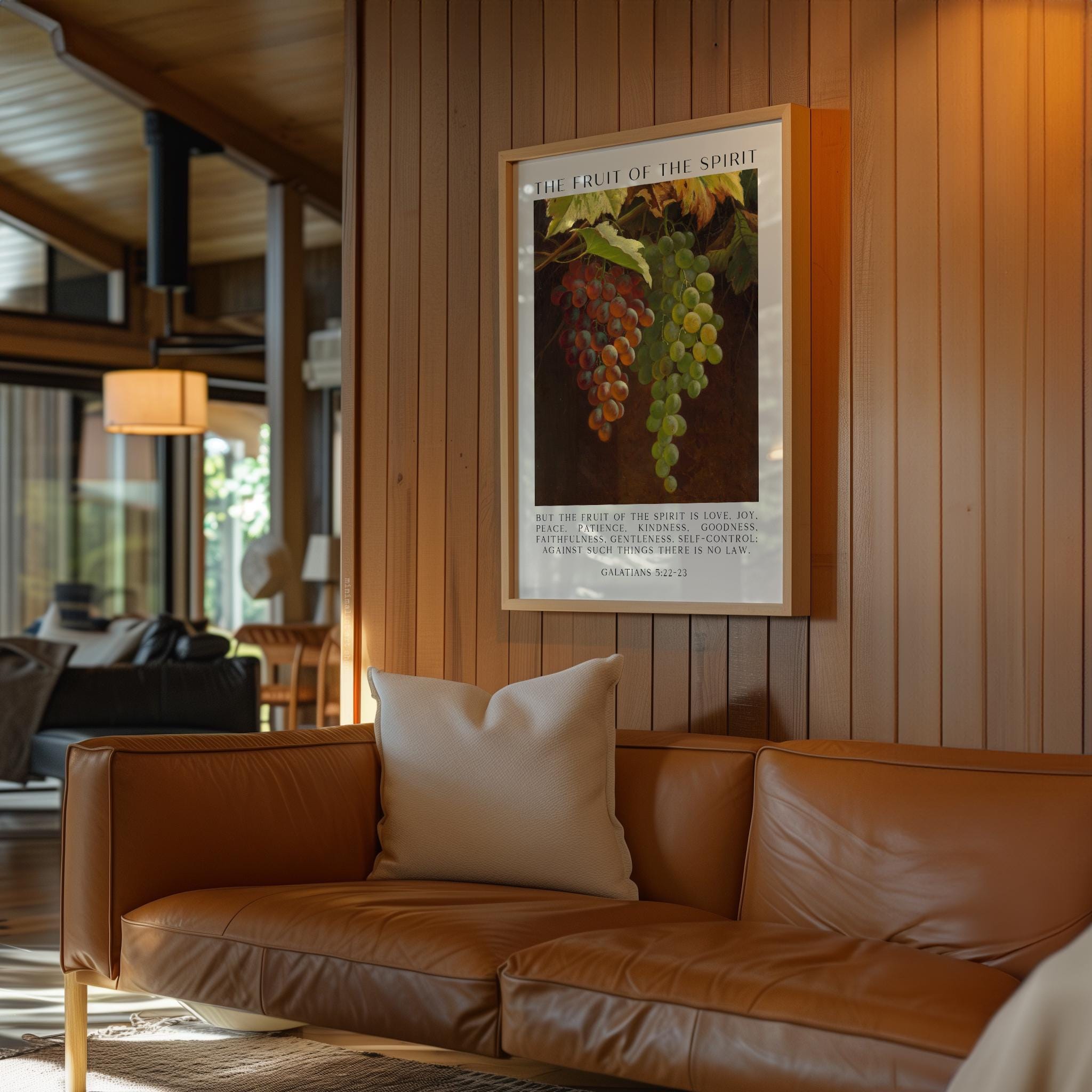 Fruit of the Spirit Bible Verse Wall Art – Galatians 5:22–23 – Christian Typography Print with Grapes Painting - Image 6