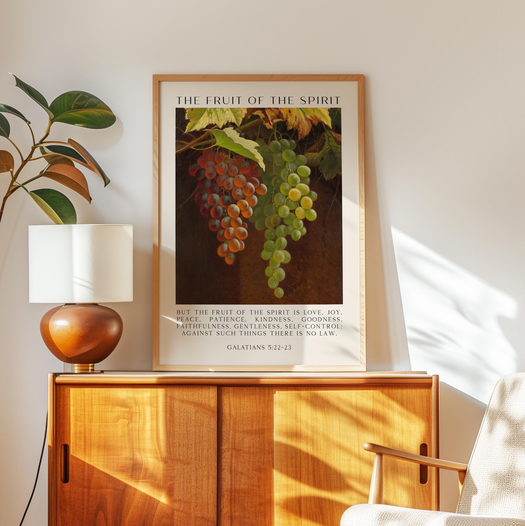 Fruit of the Spirit Bible Verse Wall Art – Galatians 5:22–23 – Christian Typography Print with Grapes Painting - Image 8