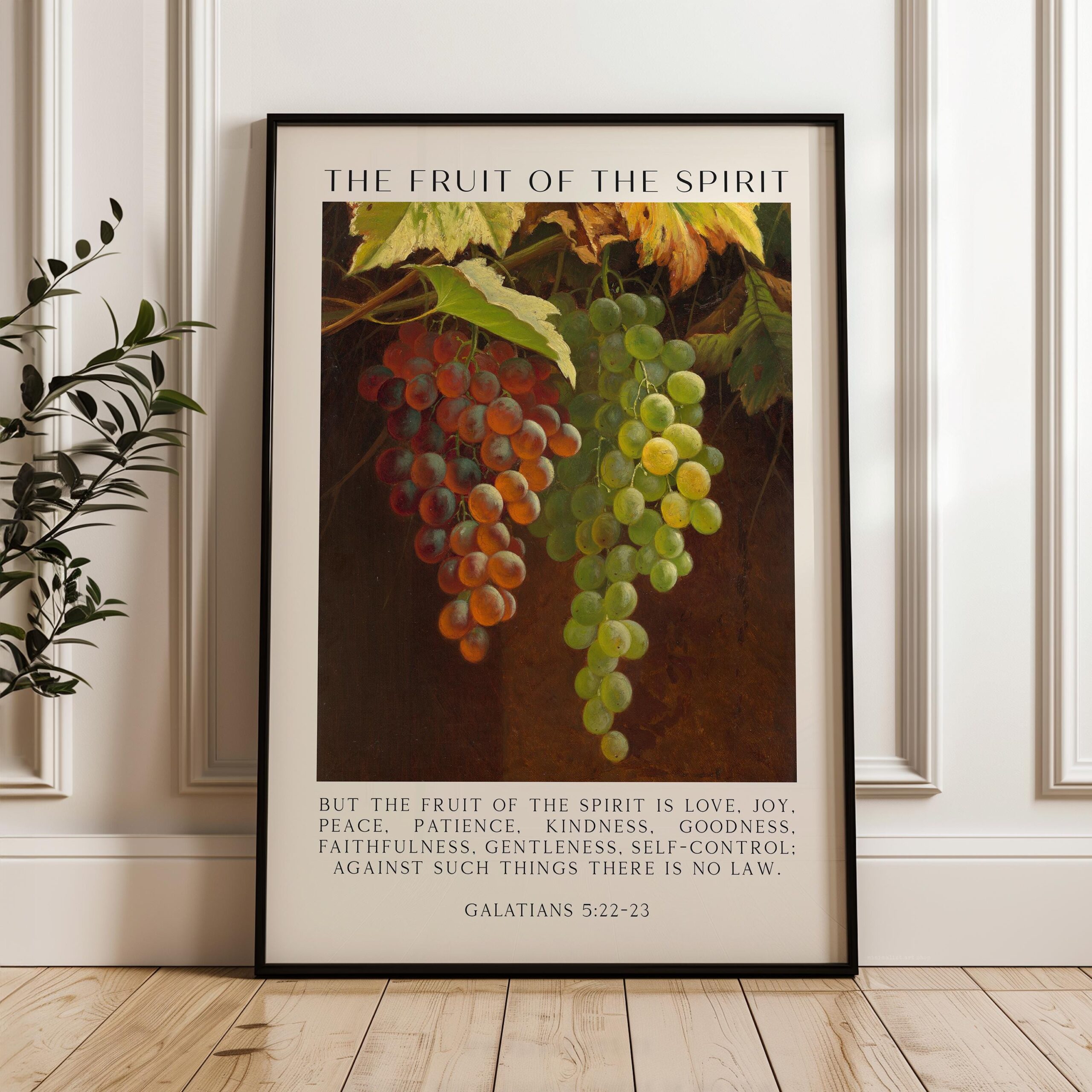 Fruit of the Spirit Bible Verse Wall Art – Galatians 5:22–23 – Christian Typography Print with Grapes Painting - Image 10
