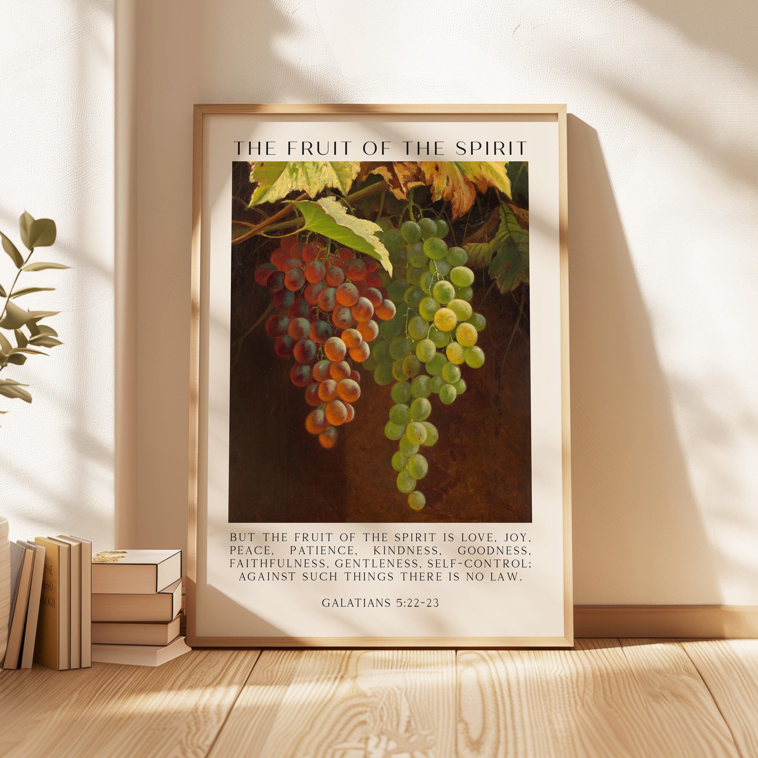 Fruit of the Spirit Bible Verse Wall Art – Galatians 5:22–23 – Christian Typography Print with Grapes Painting - Image 11