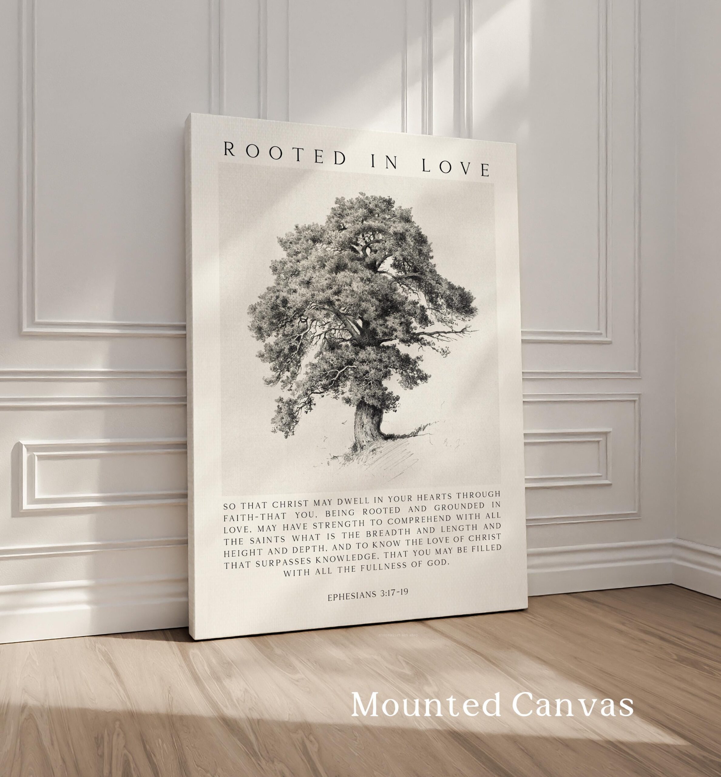 Rooted in Love Scripture Print – Ephesians 3:17-19 Christian Wall Art with Tree Illustration - Image 3