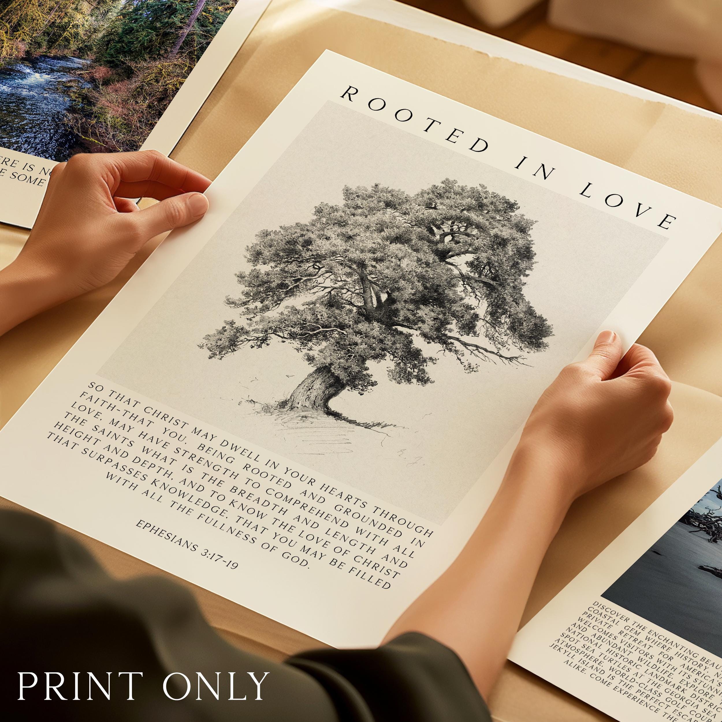Rooted in Love Scripture Print – Ephesians 3:17-19 Christian Wall Art with Tree Illustration - Image 5