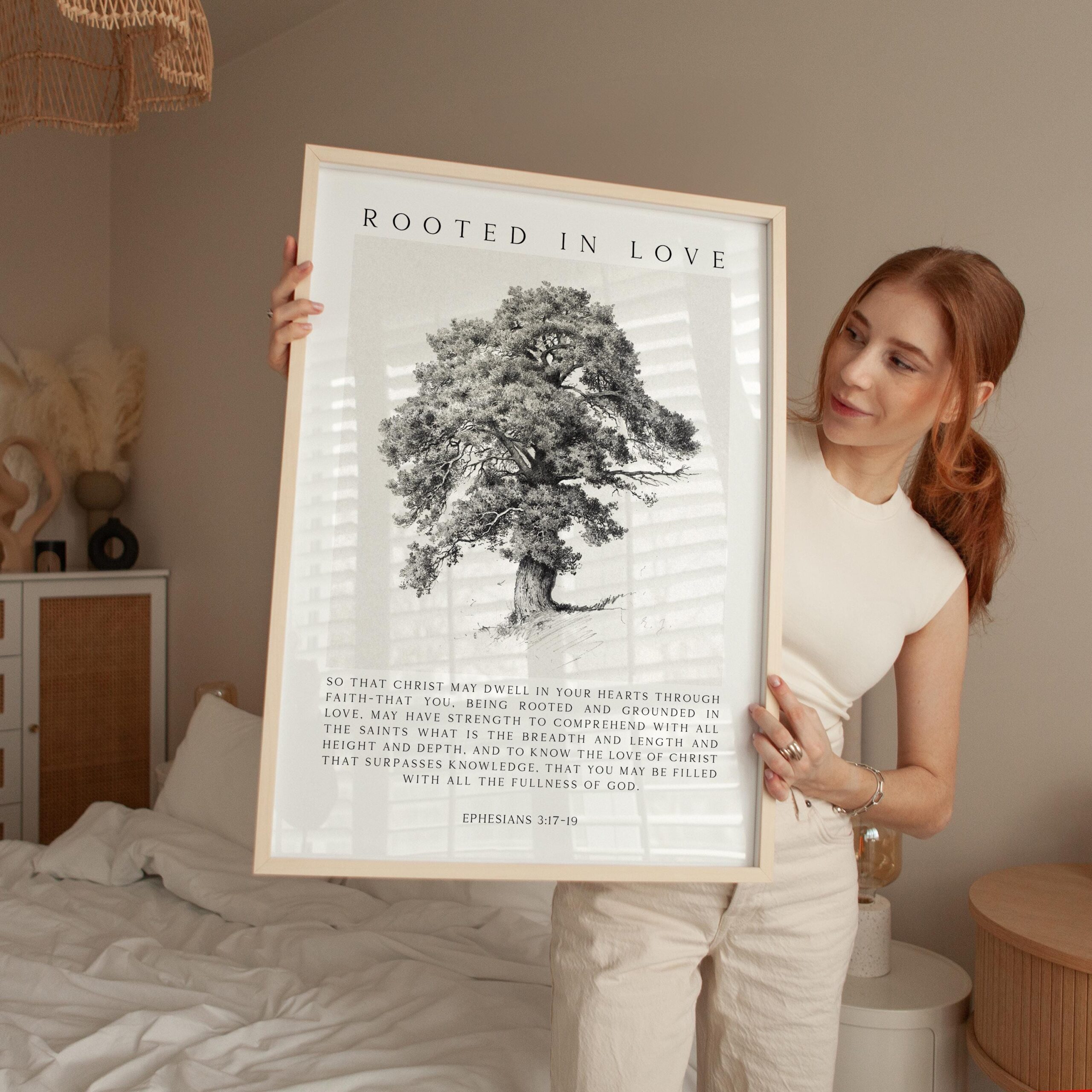 Rooted in Love Scripture Print – Ephesians 3:17-19 Christian Wall Art with Tree Illustration - Image 6