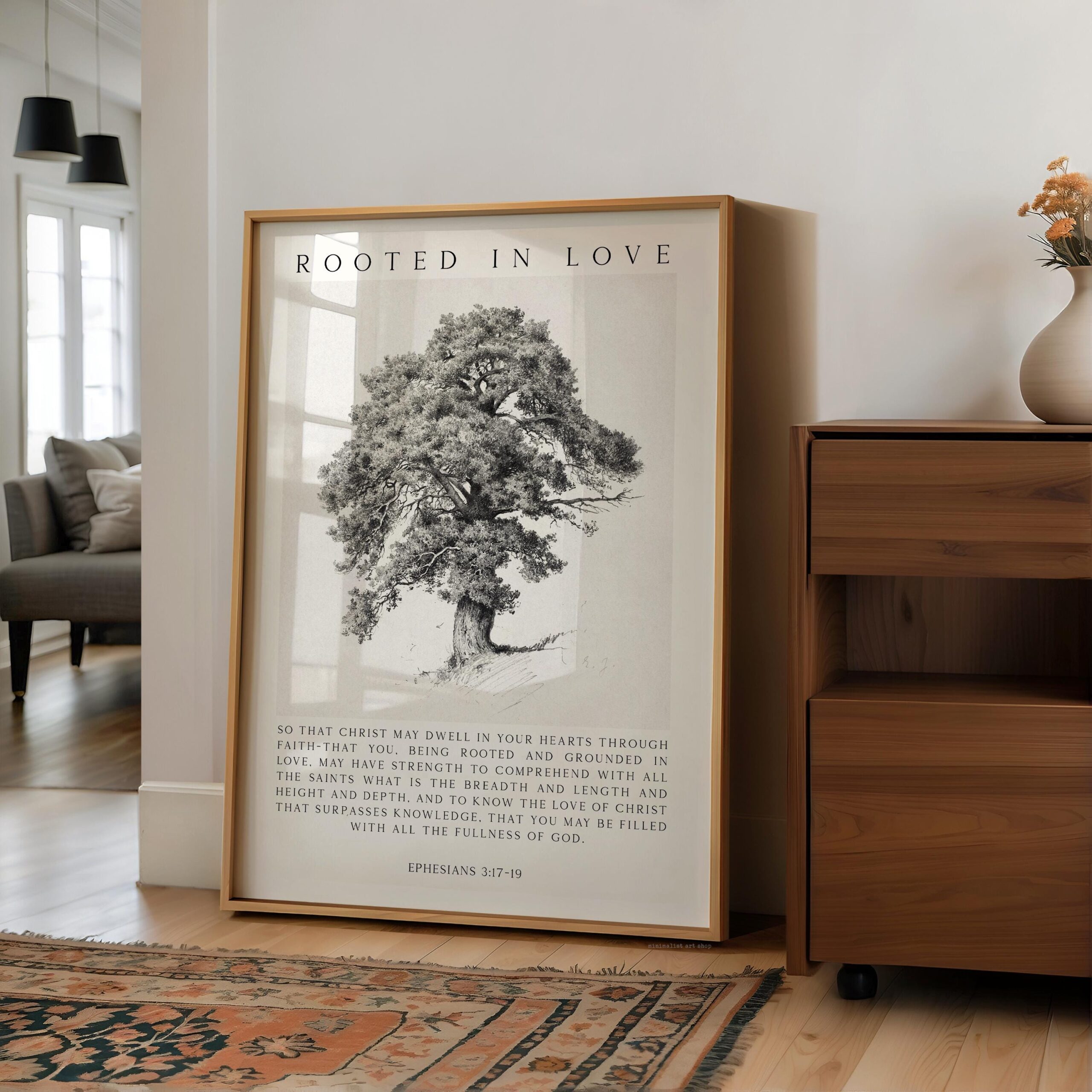 Rooted in Love Scripture Print – Ephesians 3:17-19 Christian Wall Art with Tree Illustration - Image 9