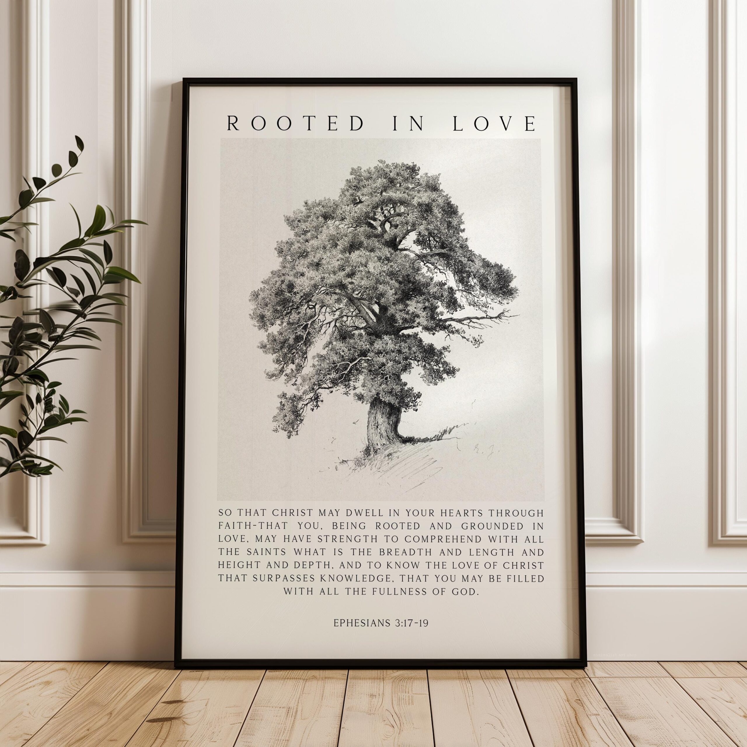 Rooted in Love Scripture Print – Ephesians 3:17-19 Christian Wall Art with Tree Illustration - Image 11