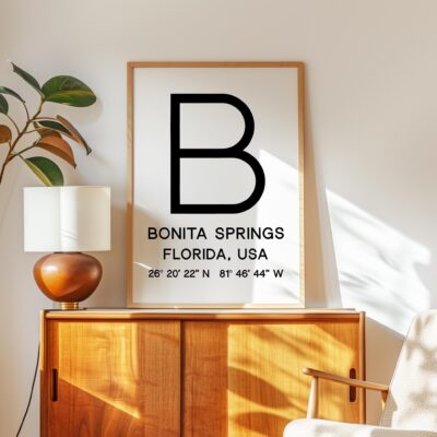 Bonita Springs, Florida with GPS Coordinates Minimalist Typography Art Print