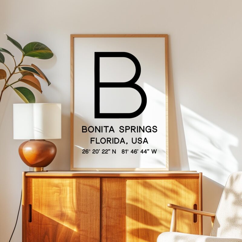 Bonita Springs, Florida with GPS Coordinates Minimalist Typography Art Print