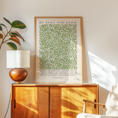 Be Still and Know Art Print • William Morris Willow Design • Psalm 46 Bible Verse