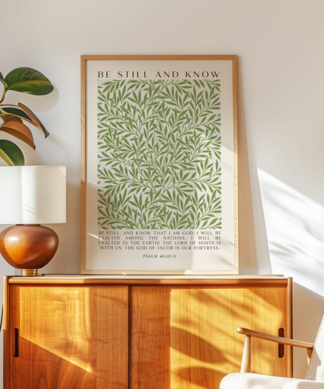 Be Still and Know Art Print • William Morris Willow Design • Psalm 46 Bible Verse