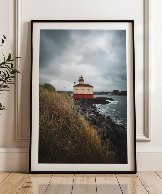 Coquille River Lighthouse Print in Bandon, Oregon, Moody Coastal Photography by Jessie Dysart