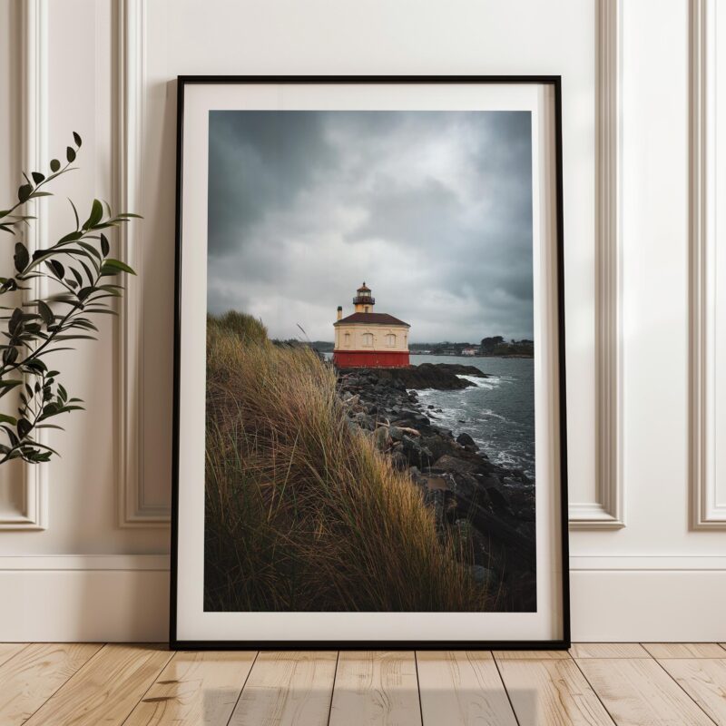 Coquille River Lighthouse Print in Bandon, Oregon, Moody Coastal Photography by Jessie Dysart