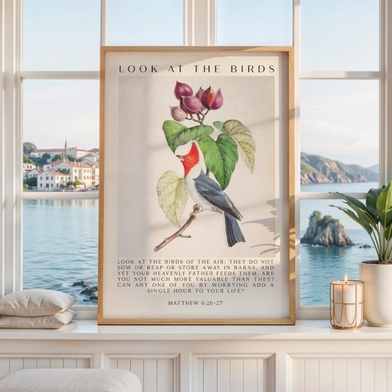 Matthew 6:26-27 Bible Verse Print • Look at the Birds Scripture Wall Art