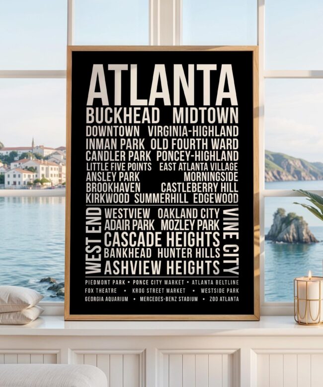 Atlanta Wall Art Print, Atlanta Neighborhood Poster, Buckhead Midtown Virginia Highland, ATL City Typography