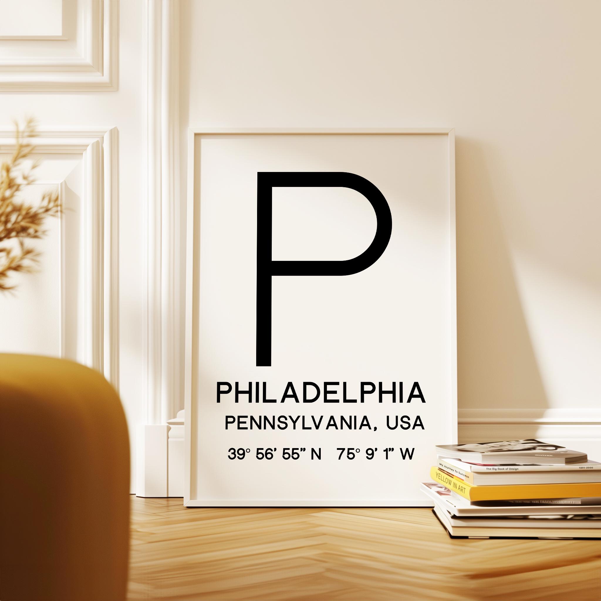 Philadelphia Pennsylvania with GPS Coordinates Typography Minimalist Art Print, Travel Home Decor - Image 8