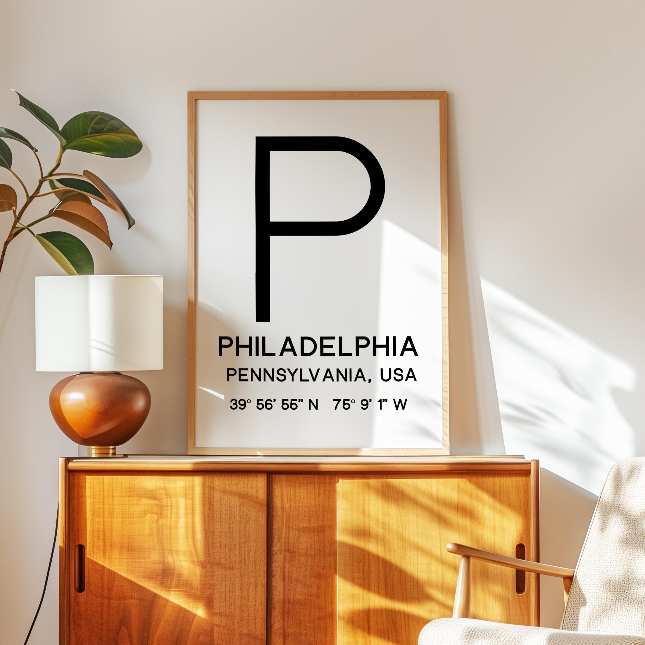 Philadelphia Pennsylvania with GPS Coordinates Typography Minimalist Art Print, Travel Home Decor - Image 9
