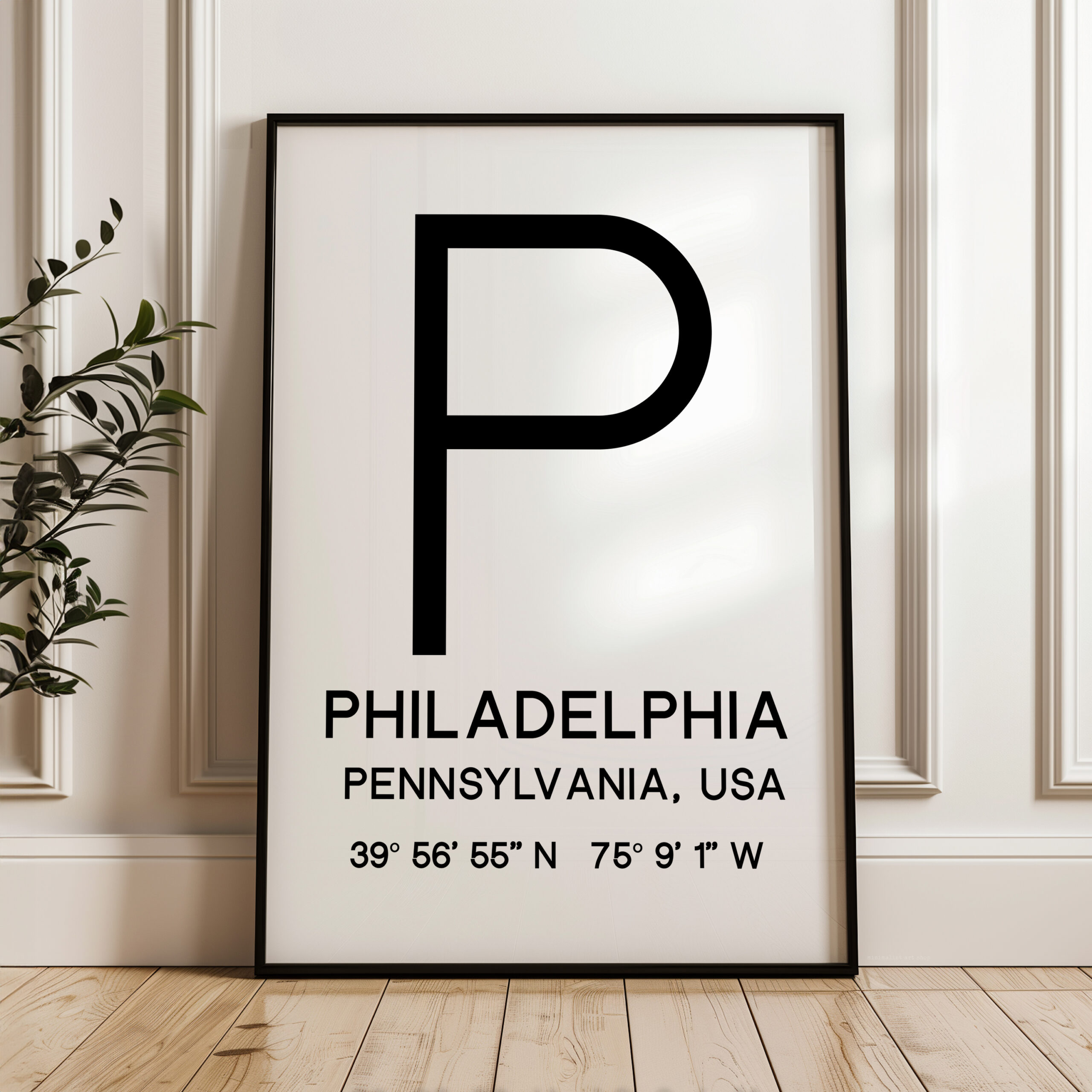 Philadelphia Pennsylvania with GPS Coordinates Typography Minimalist Art Print, Travel Home Decor