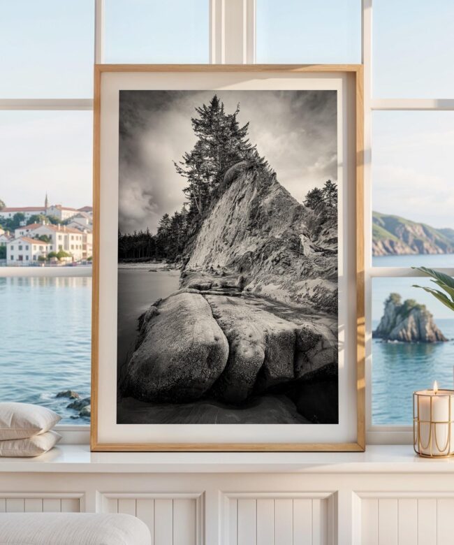 Bastendorff Beach, Oregon Coast Wall Art, Black and White Photography Print by Jessie Dysart