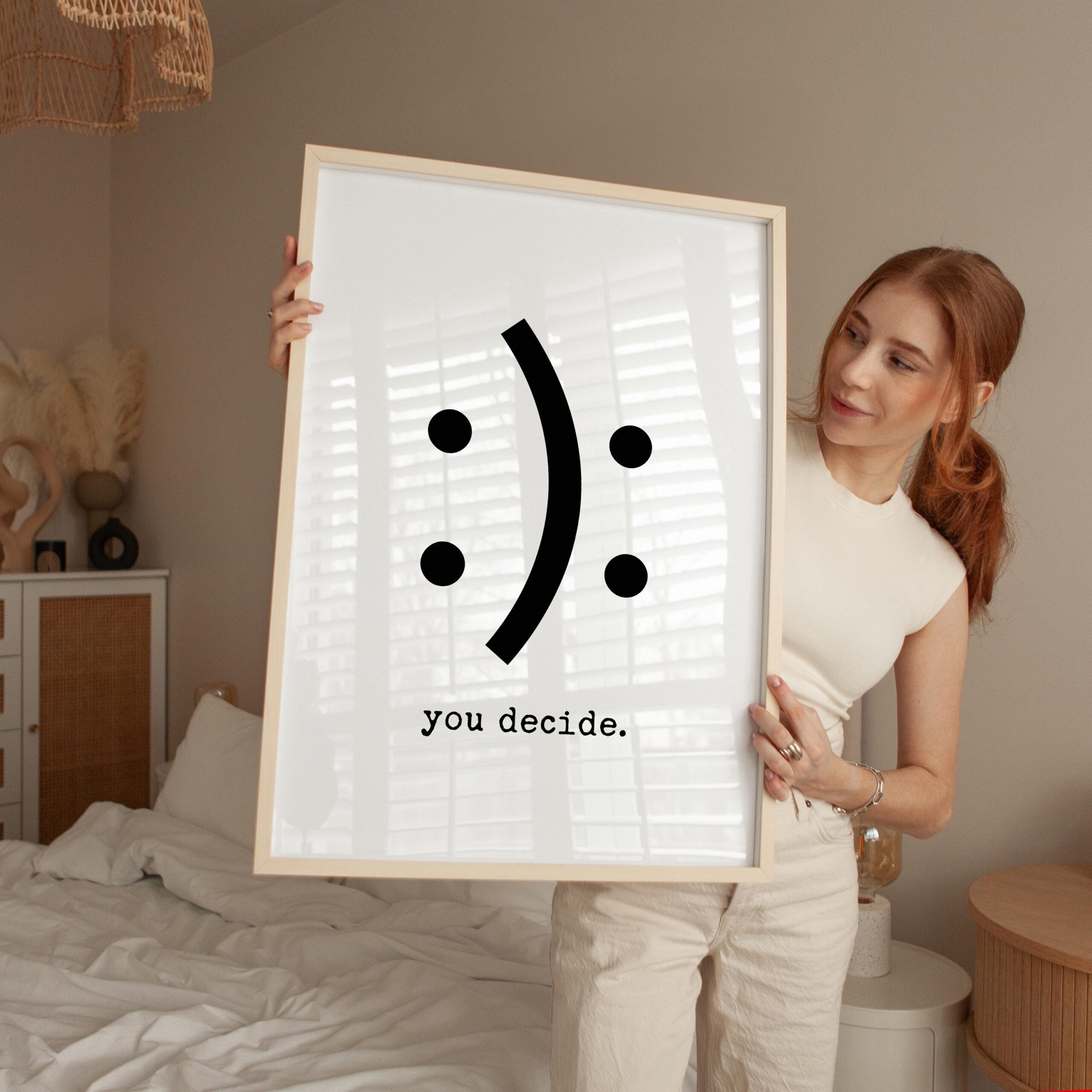 Funny Minimalist Typography Print, You Decide Smile Sad Face, Modern Black White Wall Art - Image 5