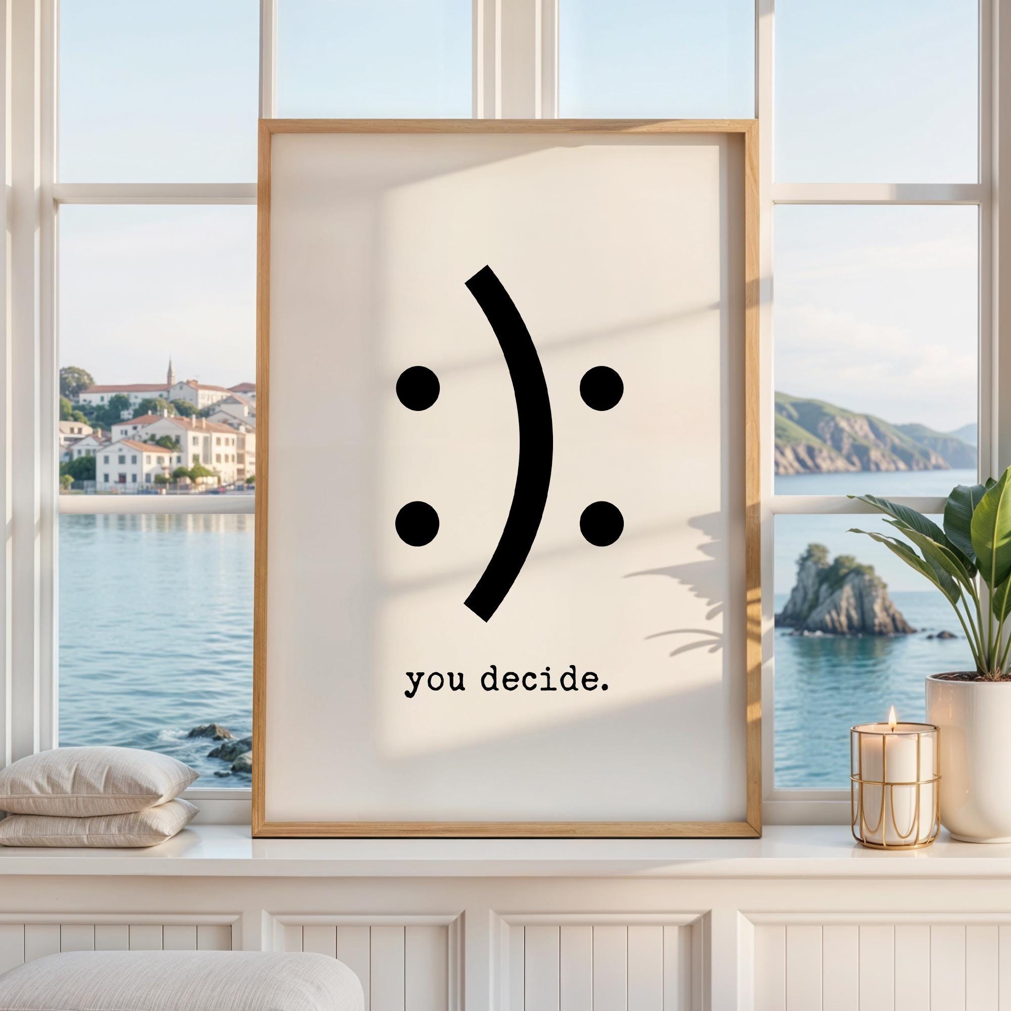 Funny Minimalist Typography Print, You Decide Smile Sad Face, Modern Black White Wall Art - Image 10