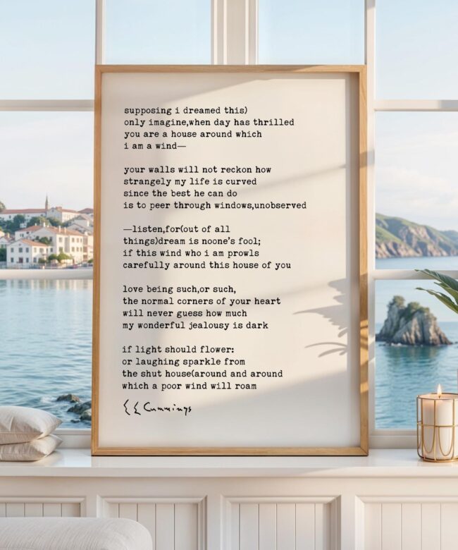 E. E. Cummings Poetry Print, Supposing I Dreamed This Typography Wall Art, Minimalist Literary Decor