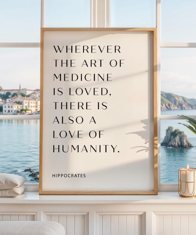 Wherever the art of Medicine is Loved, Hippocrates Quote, Typography Print, Health, Medical