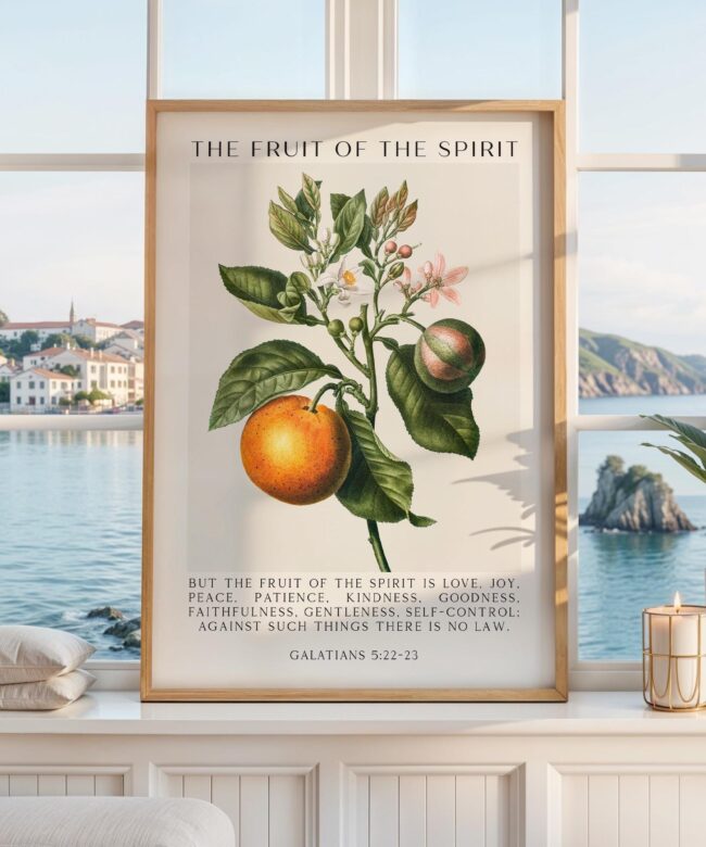 Fruit of the Spirit, Is Love, Joy, Peace, Patience, Kindness,  Galatians 5:22-23, Art Print