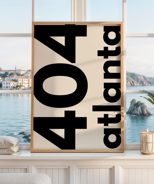 404 Atlanta Print, Area Code Wall Art, Minimalist Typography, Home Decor