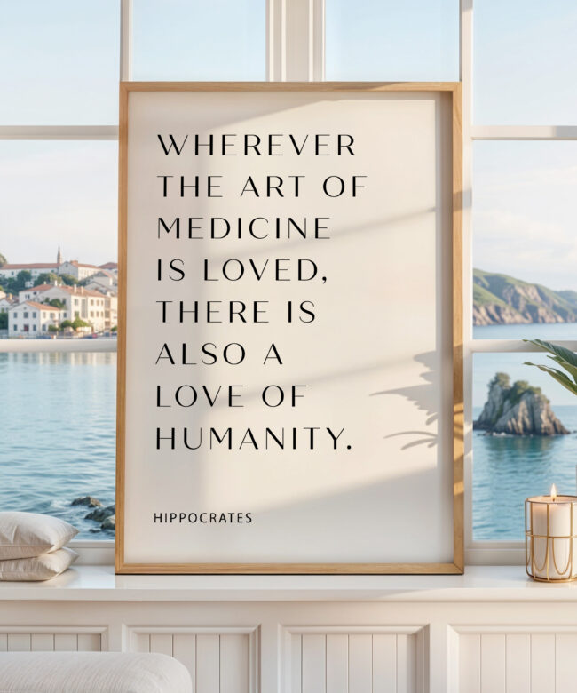 Wherever the art of Medicine is Loved, Hippocrates Quote, Typography Print, Health, Medical