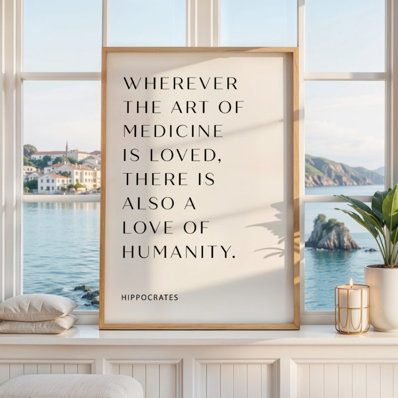 Wherever the art of Medicine is Loved, Hippocrates Quote, Typography Print, Health, Medical