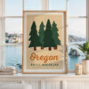 Oregon Pacific Wonderland Retro Art Print, Forest Trees, PNW Travel, Travel Gift Decor
