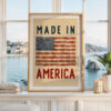 Made in America Wall Art, Flag Print, Vintage Americana Decor, Patriotic, Rustic Farmhouse USA Poster