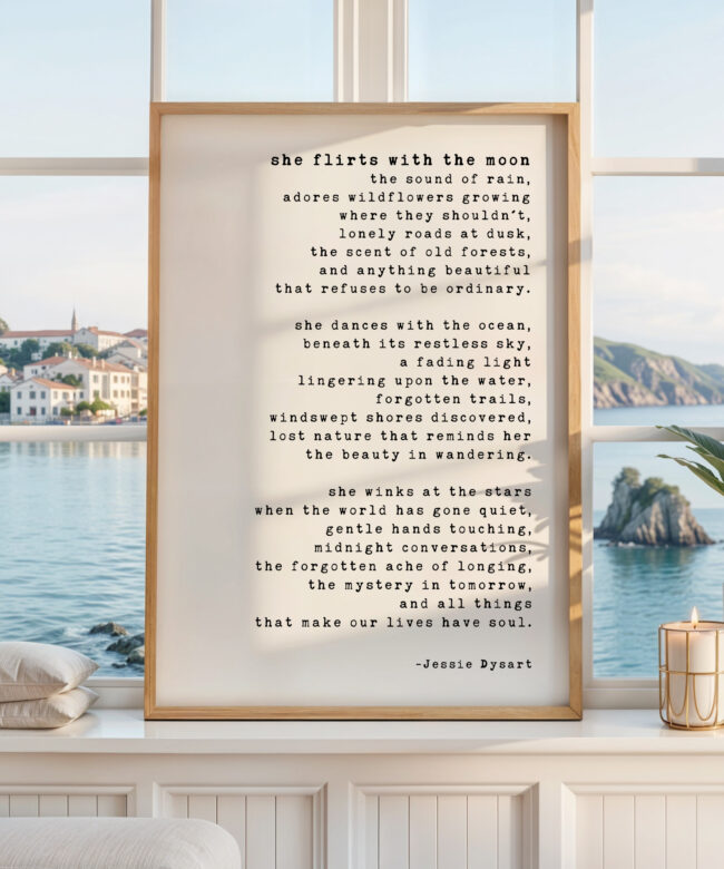 She Flirts With the Moon Literary Print, Poetry Art, Jessie Dysart Poem, Nature Lover Gift